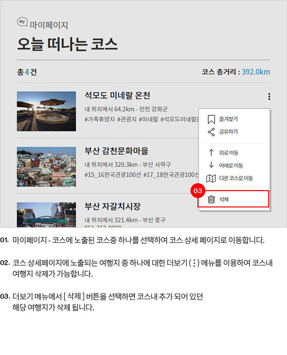 코스내 여행지 삭제